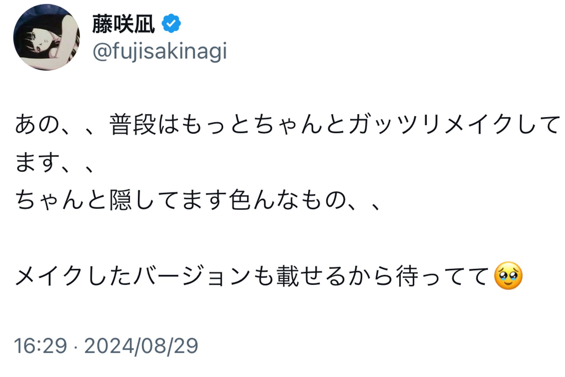 批判に対して反論する藤咲凪（藤咲凪公式Xより）