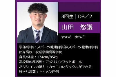 山田悠護容疑者（アメフト部HPより）