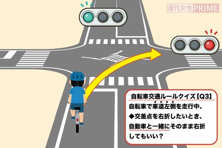 自転車交通ルールクイズ（３）交差点で車と一緒に右折してもいい？