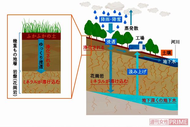 雨や雪の水が「天然水」になるまで