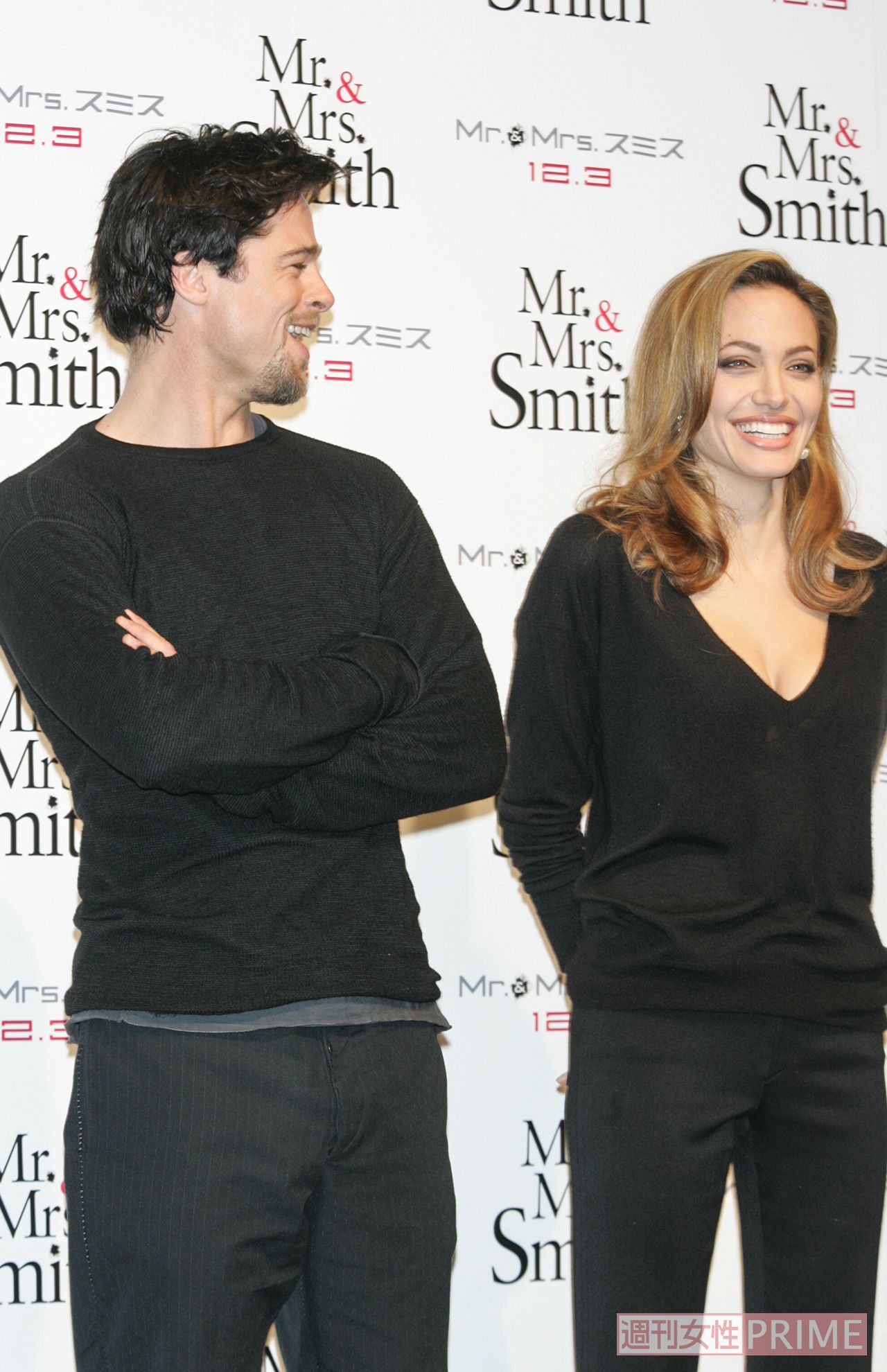アンジーと出会った『Mr.＆Mrs.スミス』でツーショット会見（'05年）（撮影／本誌写真班）