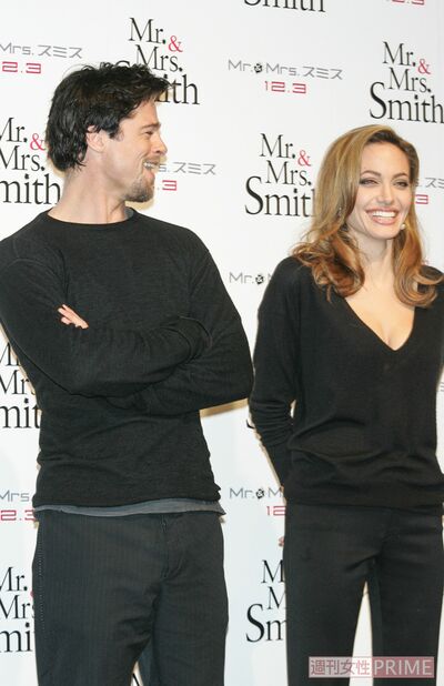 アンジーと出会った『Mr.＆Mrs.スミス』でツーショット会見（'05年）（撮影／本誌写真班）