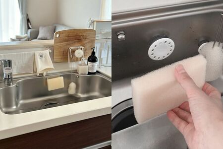 ふきんやゴム手袋、まな板、スポンジを浮かせて収納