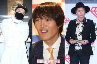 左からG-DRAGON、千原ジュニア、3代目JSBの登坂広臣