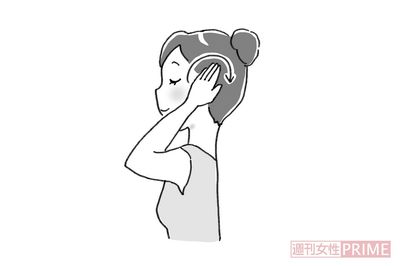 【4】手のひらで耳全体を覆い、後ろ方向に5回、円を描くようにゆっくりと回す。　イラスト／赤松かおり
