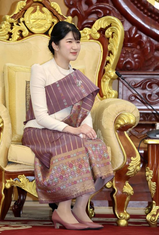 国家主席への表敬訪問の際はラオスの民族衣装『シン』をご着用（共同通信社）