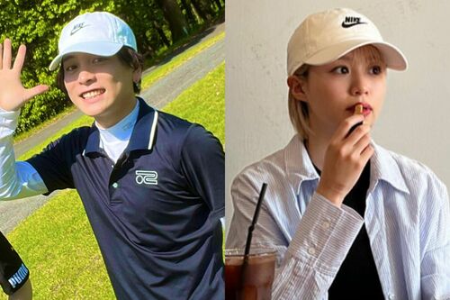 “匂わせ”疑惑のNIKEキャップ（左はマイファスKid’zTwitter、右は高木紗友希SNSより）