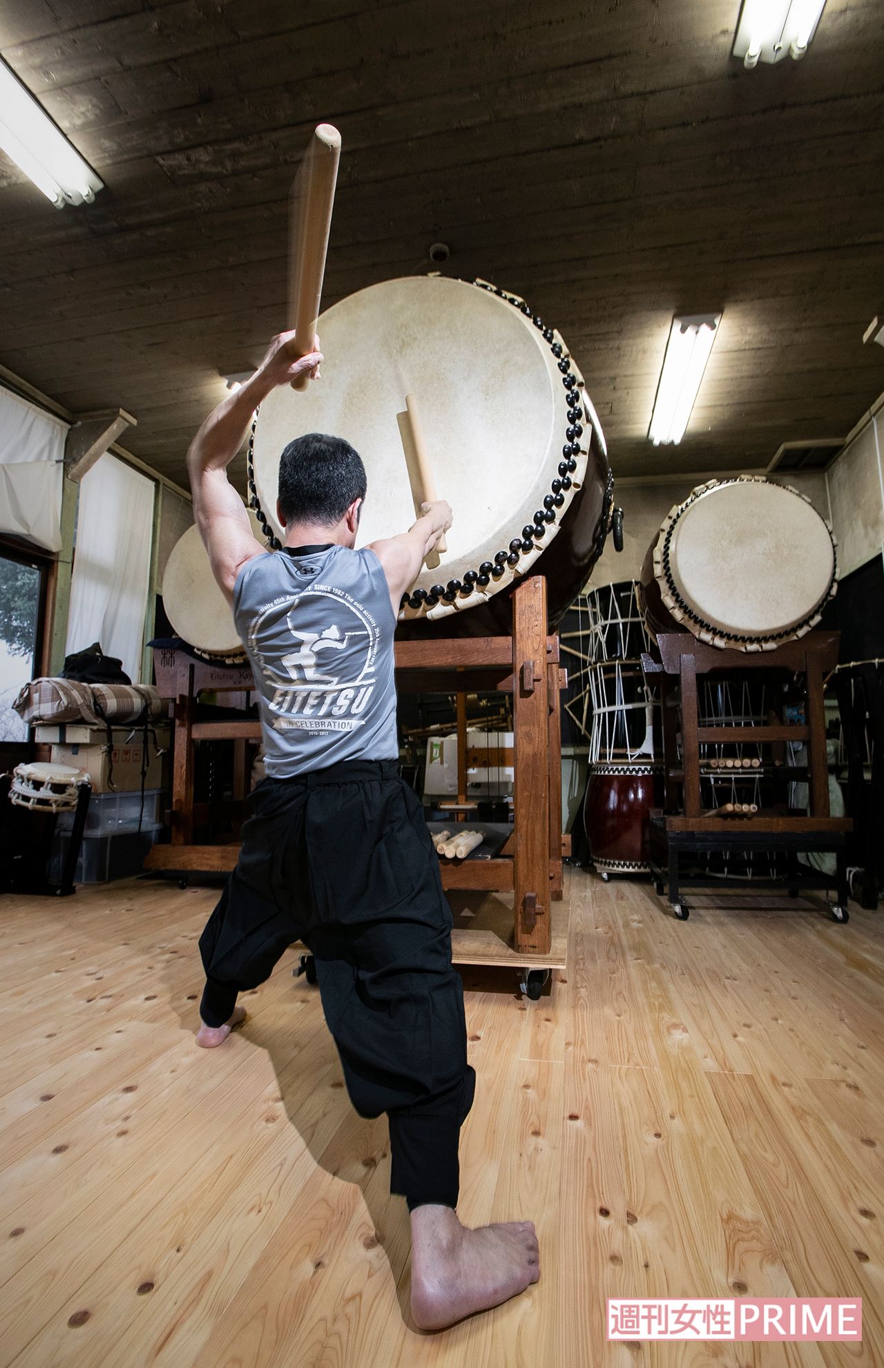 練習であっても、太鼓に向き合えば瞬時に空気が変わり、気迫がみなぎる　撮影／齋藤周造