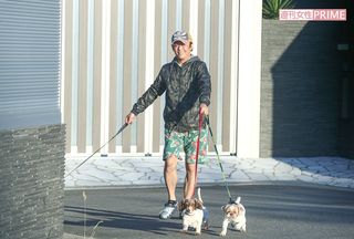 犬たちと散歩する坂上忍（'18年）