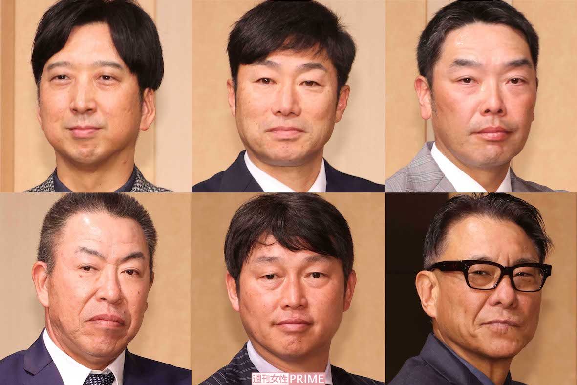 監督会議に参加したセ・リーグ監督。上段左から時計回りに、阪神タイガースの藤川球児監督、横浜DeNAベイスターズの相川亮二監督、読売ジャイアンツの阿部慎之助監督、東京ヤクルトスワローズの池山隆寛監督、広島東洋カープの新井貴浩監督、中日ドラゴンズの井上一樹監督