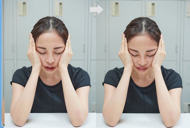 目の不快感とともに、ほうれい線にも効く！　頬上げ矯正のやり方  モデル／長門石茉央