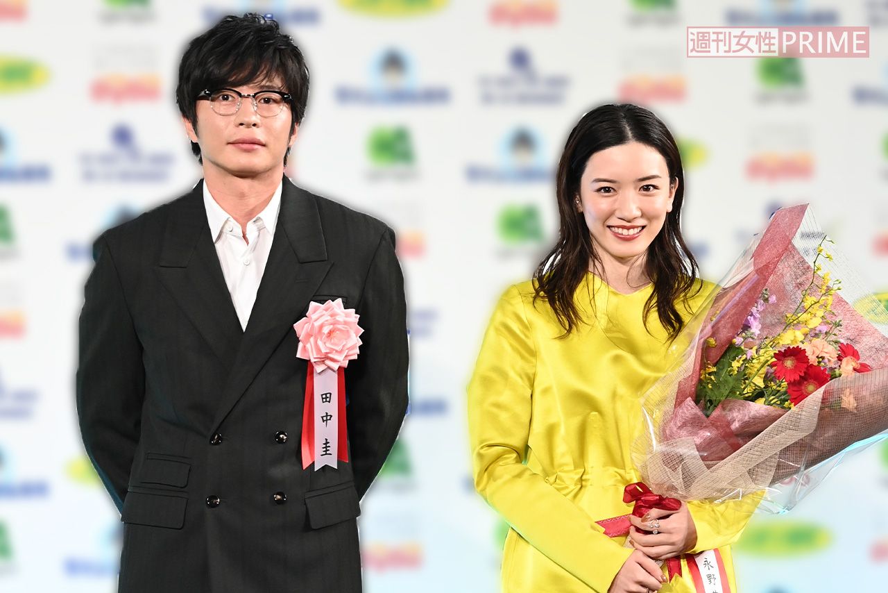 2021年の報知映画賞で、主演女優賞に輝いた永野芽郁を祝福するため田中圭が登場