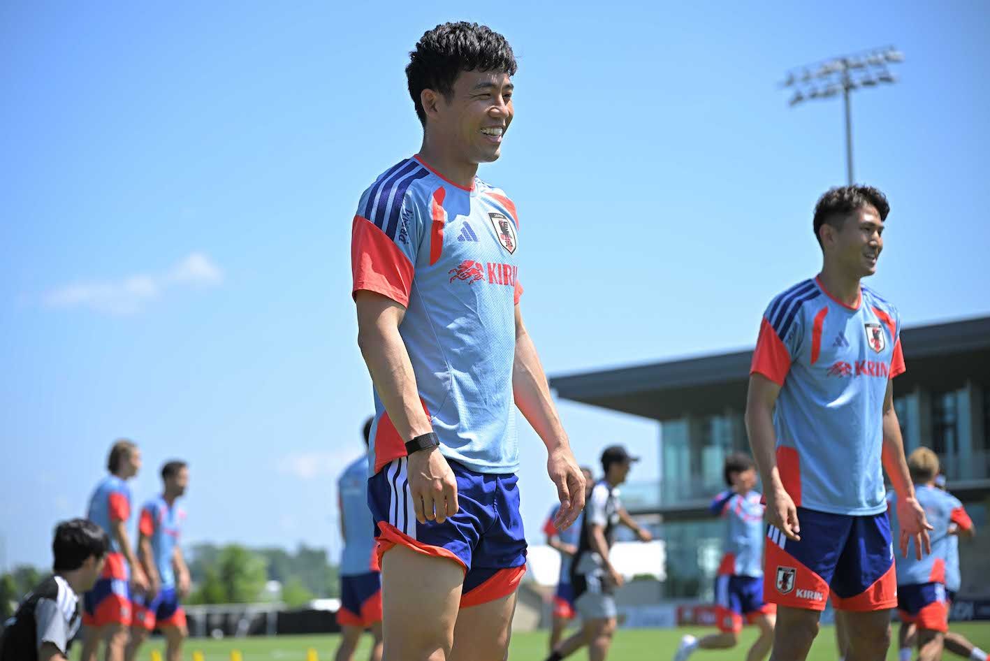 サッカー日本代表の引退を発表した遠藤航。2026年6月10日、ナッシュビルでのW杯練習にて（JMPA代表撮影）