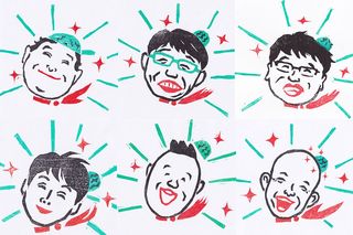 （左から時計回りに）上島竜兵（ダチョウ倶楽部）、飯尾和樹（ずん）、カンニング竹山、小峠英二 （バイきんぐ）、ウド鈴木（キャイ〜ン）、児嶋一哉    （アンジャッシュ）