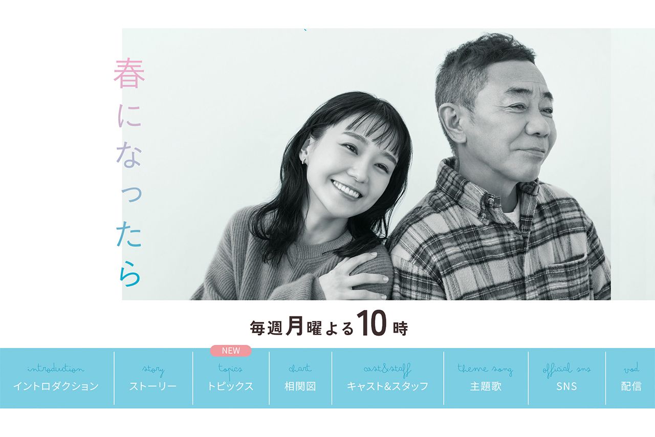 奈緒さん・木梨憲武さん主演、毎週月曜10時より放送『春になったら』（公式HPより）