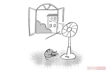 扇風機は開けた窓に向けて風を送る　イラスト／やのひろこ　