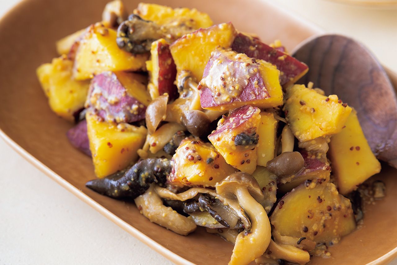 さつまいもときのこのマスタードあえ