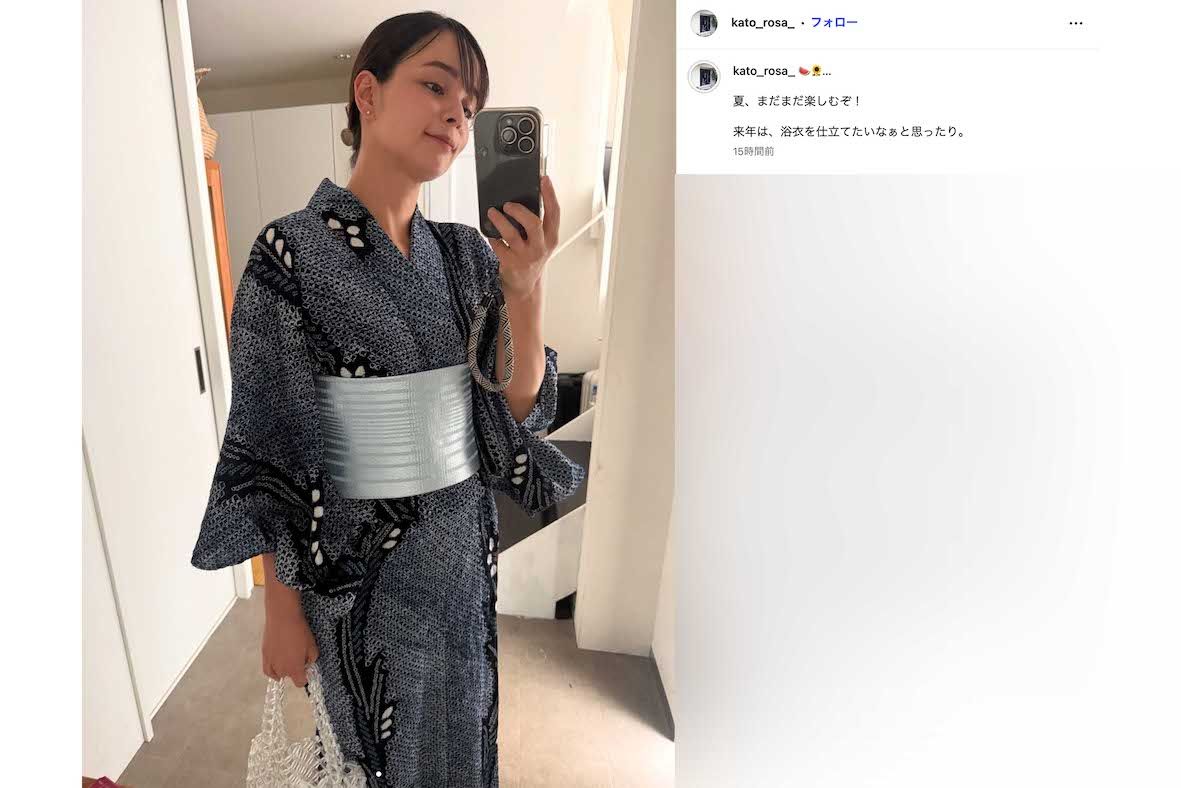 浴衣姿を投稿した加藤ローサ（本人のインスタグラムより）