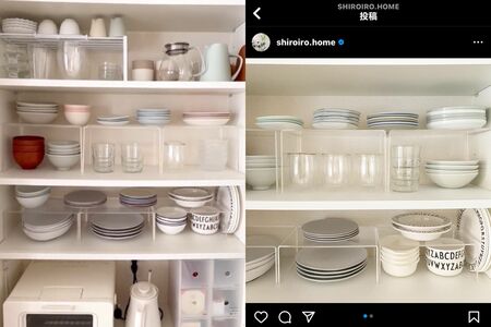 食器はアクリル棚を使って重ね過ぎず、片手で取り出せることを重視