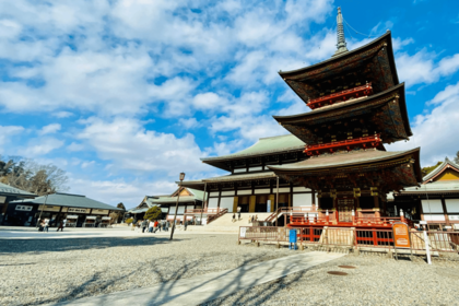 交通費込みの3千円旅で成田山新勝寺を訪れたときの一枚。予算内に収めるのをゲーム感覚で楽しんでいる（写真／本人提供）