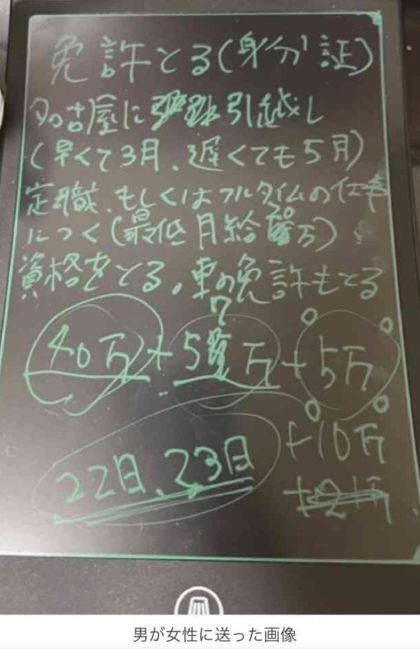 昨年1月、南容疑者が川村さんに送った写真。千葉県から名古屋に引っ越して仕事を始めるなどの決意が書かれたもの