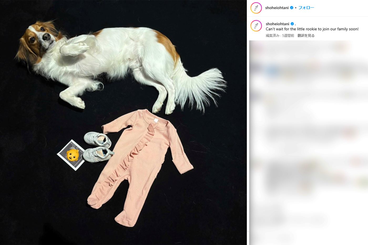 真美子夫人の妊娠が公表された際の写真（大谷翔平選手のインスタグラムより）