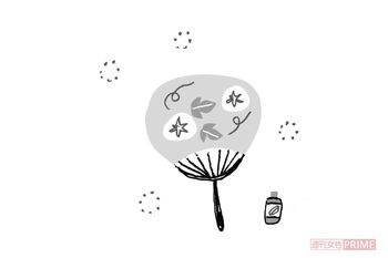 
うちわや扇子にハッカやミントのオイルをたらす　イラスト／やのひろこ　
