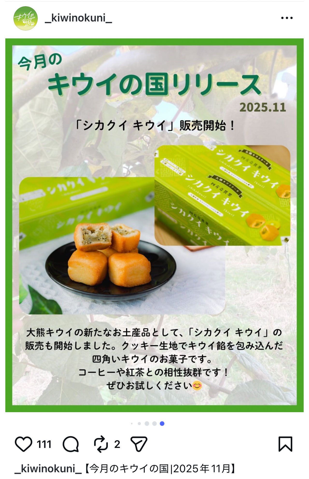 愛子さまがお土産に購入したという『シカクイキウイ』（公式インスタグラムより）