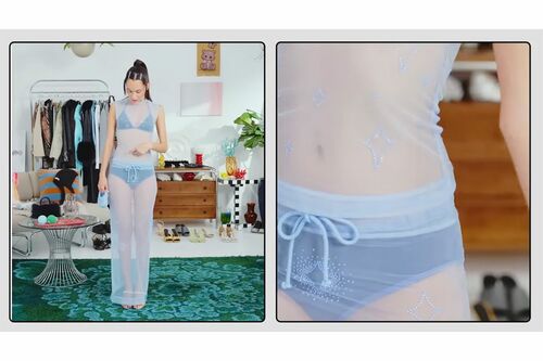 ドレスが透けているので下着が見えている状態に