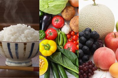 米やパンといった主食や、果糖の多く含まれるフルーツ、一部の野菜には糖質が多く含まれている　※画像はイメージです