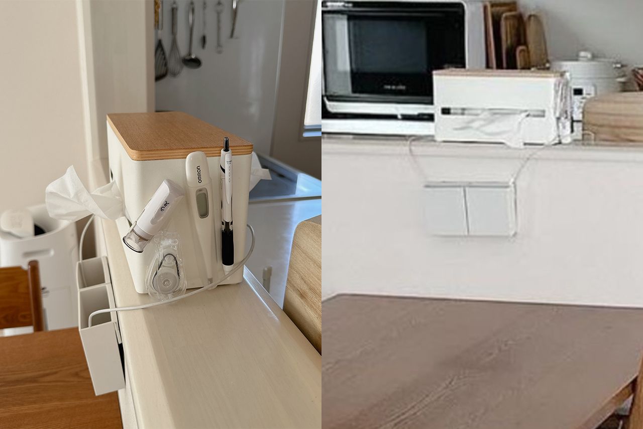 RINの「両面ティッシュケース」にマグネットがつくので、強力マグネットをマステでつけて貼り付けてます