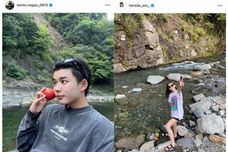 長尾謙杜と原田葵の“川”投稿比較、似ている場所に見える（それぞれ本人インスタグラムより）