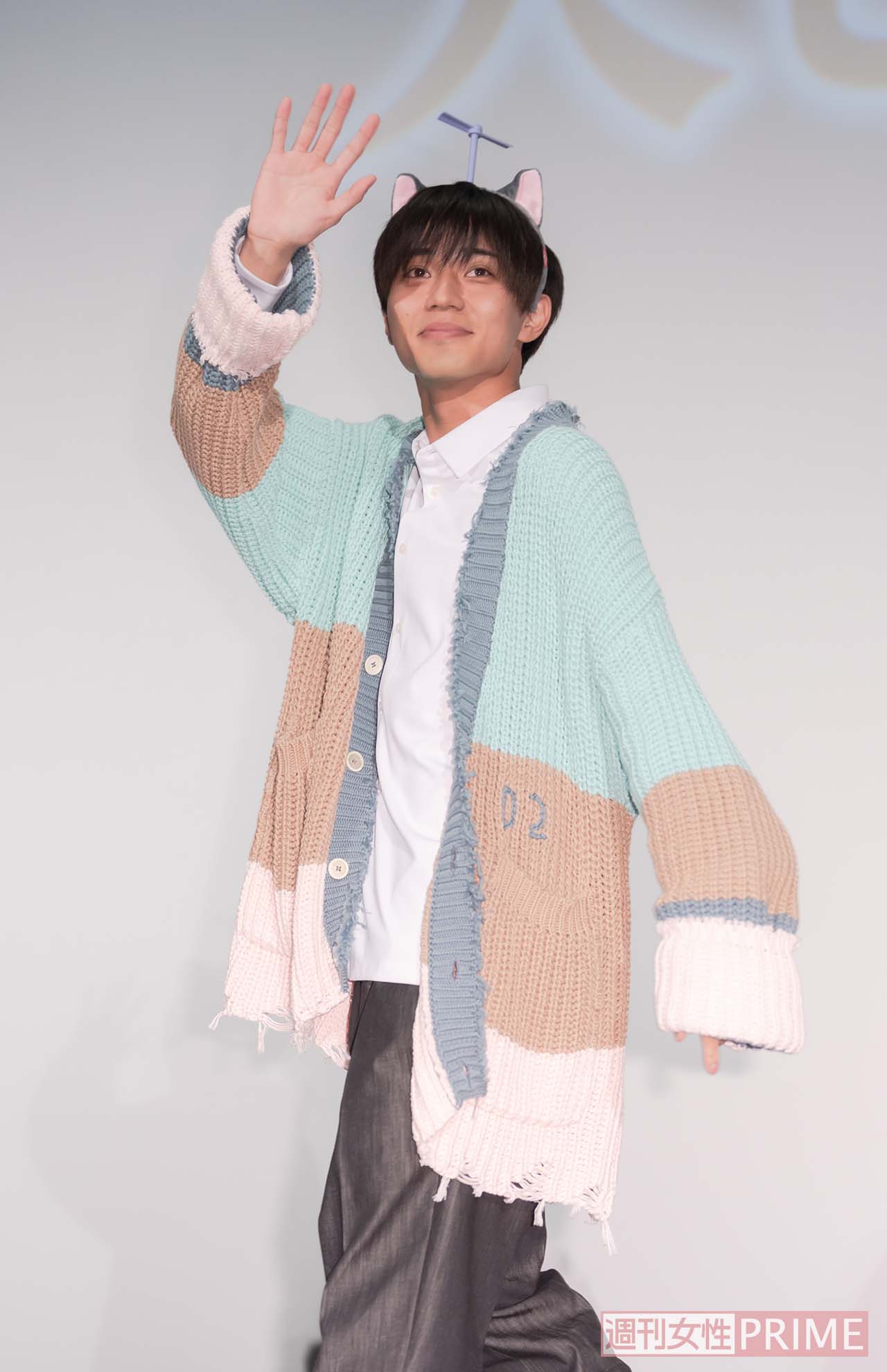 『映画ドラえもん のび太と空の理想郷　大ヒット御礼舞台挨拶』（3月14日）でレアな猫耳&タケコプター装着姿を披露したKing&Prince永瀬廉