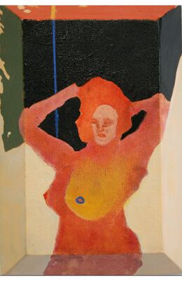 『おんな』と題した油絵。左右の乳輪を赤と青に塗り分けている（（伊藤容疑者がHPに掲出する作品集より）