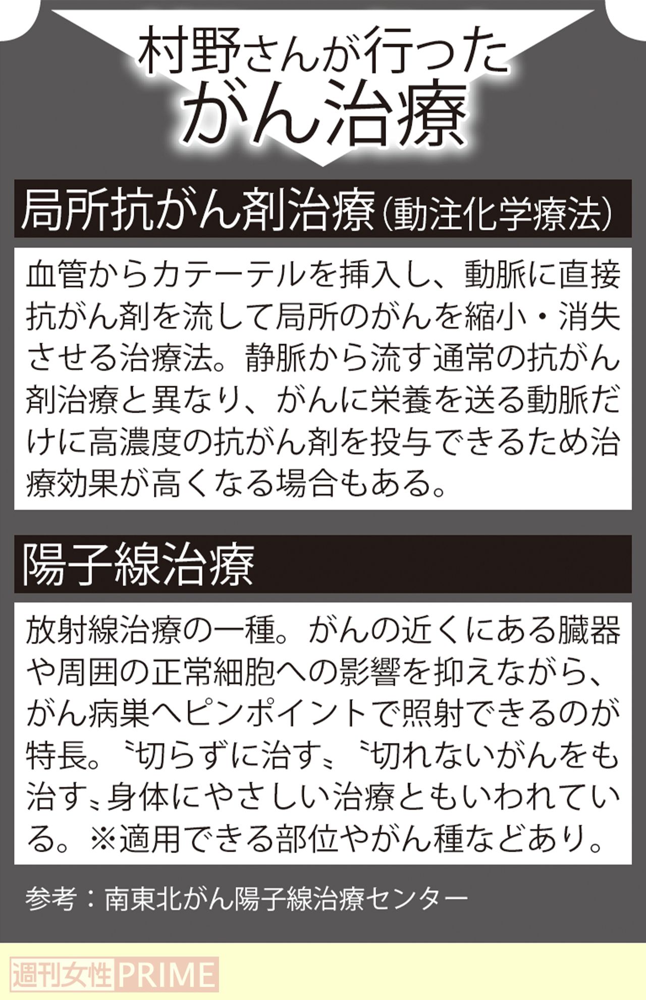 「村野さんが行ったがん治療」参考：南東北がん陽子線治療センター