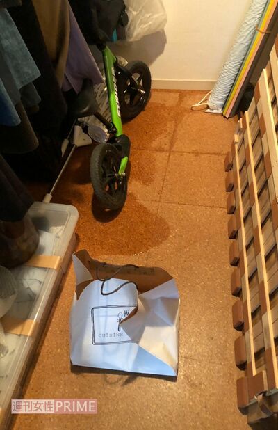 水浸しのクローゼット。被害衣類が多くて運びきれず、3回に分けてクリーニングへ