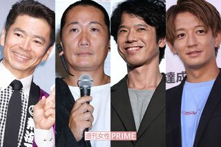 左から深沢邦之、キャンドル・ジュン、庄司智春、大倉士門