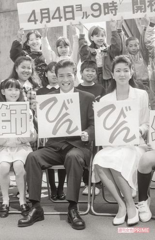 『教師びんびん物語』 制作発表会見。熱血教師・徳川龍之介がハマリ役で、最高視聴率は24・9％（'88年3月）