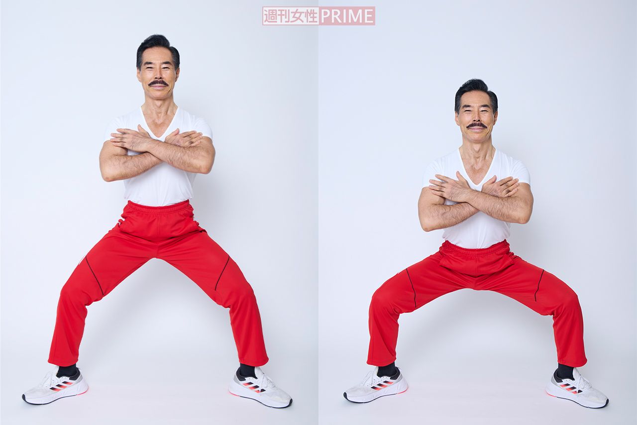 【本山式筋トレ】ガニ股スクワット　撮影／山田智絵