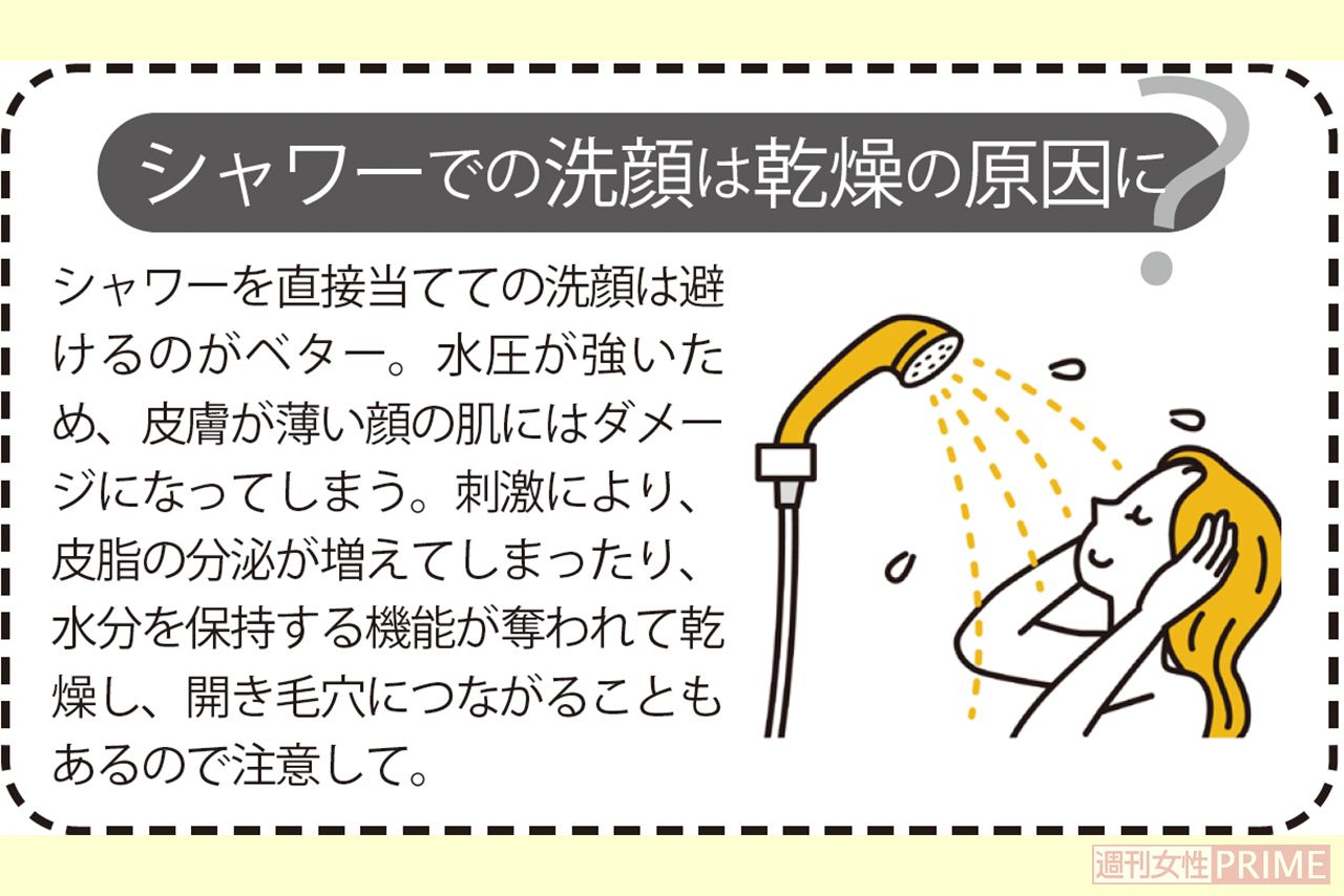 シャワーでの洗顔は乾燥の原因に