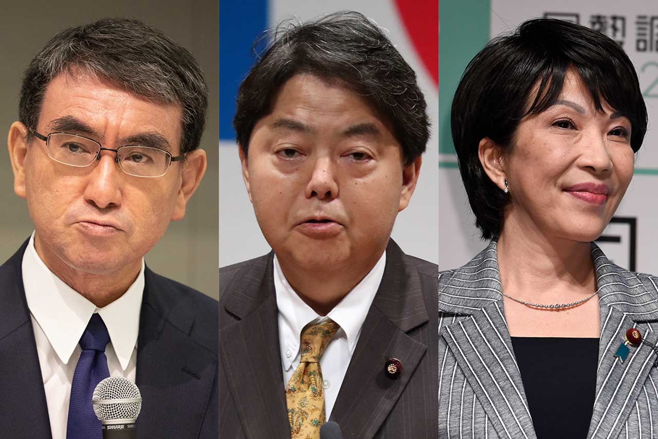 左から河野太郎氏、林芳正氏、高市早苗氏