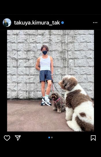 汗でしっとりとしたタンクを永久保存したい。まっすぐな足が尊い（木村拓哉公式インスタグラムより）