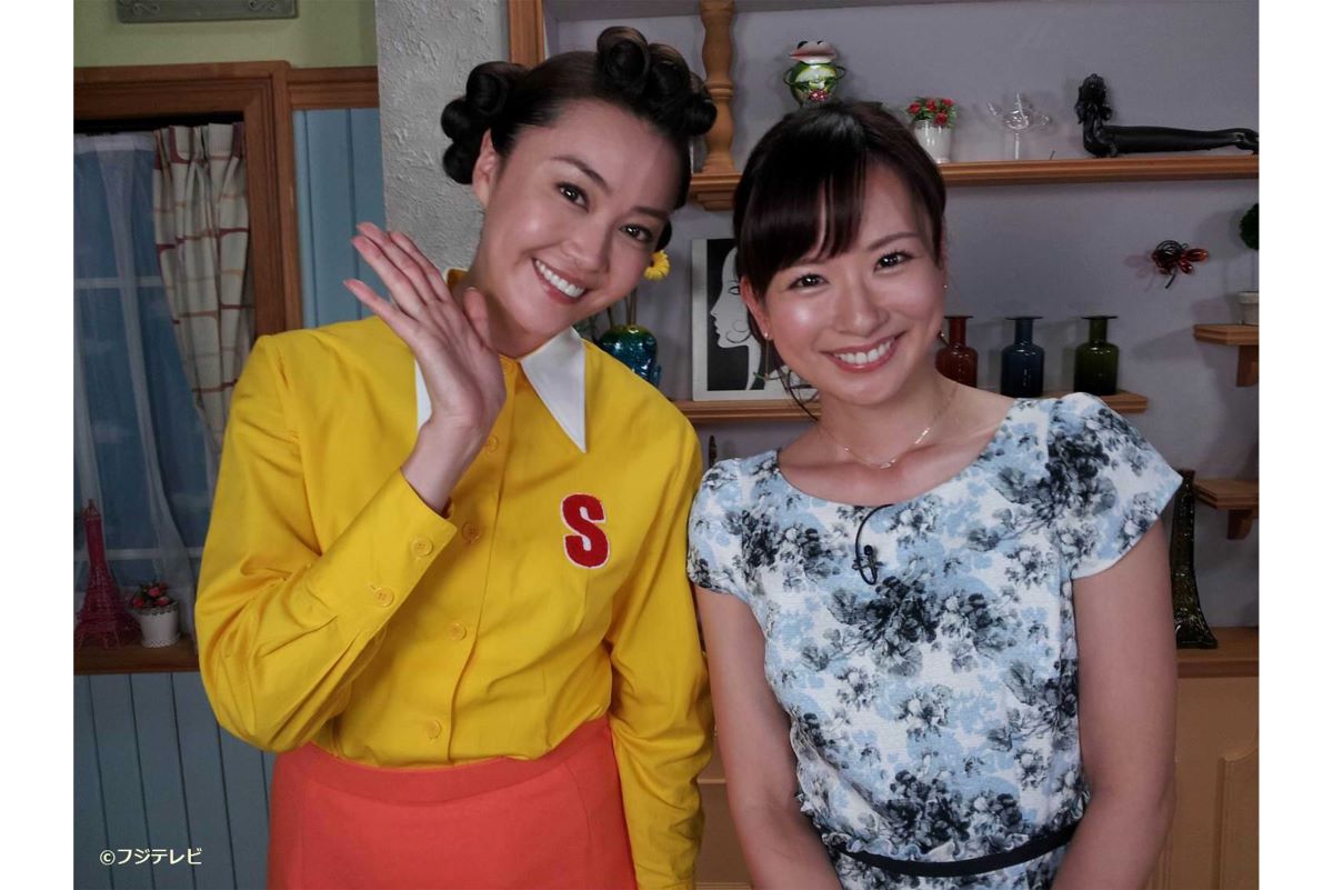 サザエさんに扮する観月ありさ（左）と皆藤愛子（めざましテレビ公式Xより）