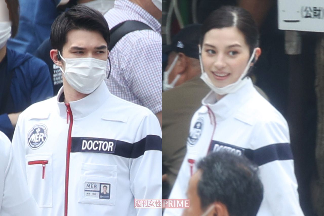 映画『TOKYO MER』撮影中のジェシーと中条あやみ