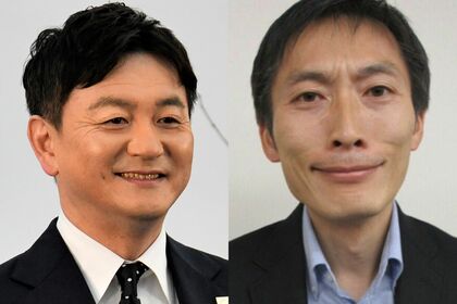 “局内不倫”が報じられた阿部渉アナ（左）と不法侵入で逮捕された船岡久嗣アナ（右）（船岡アナの写真はHPより）