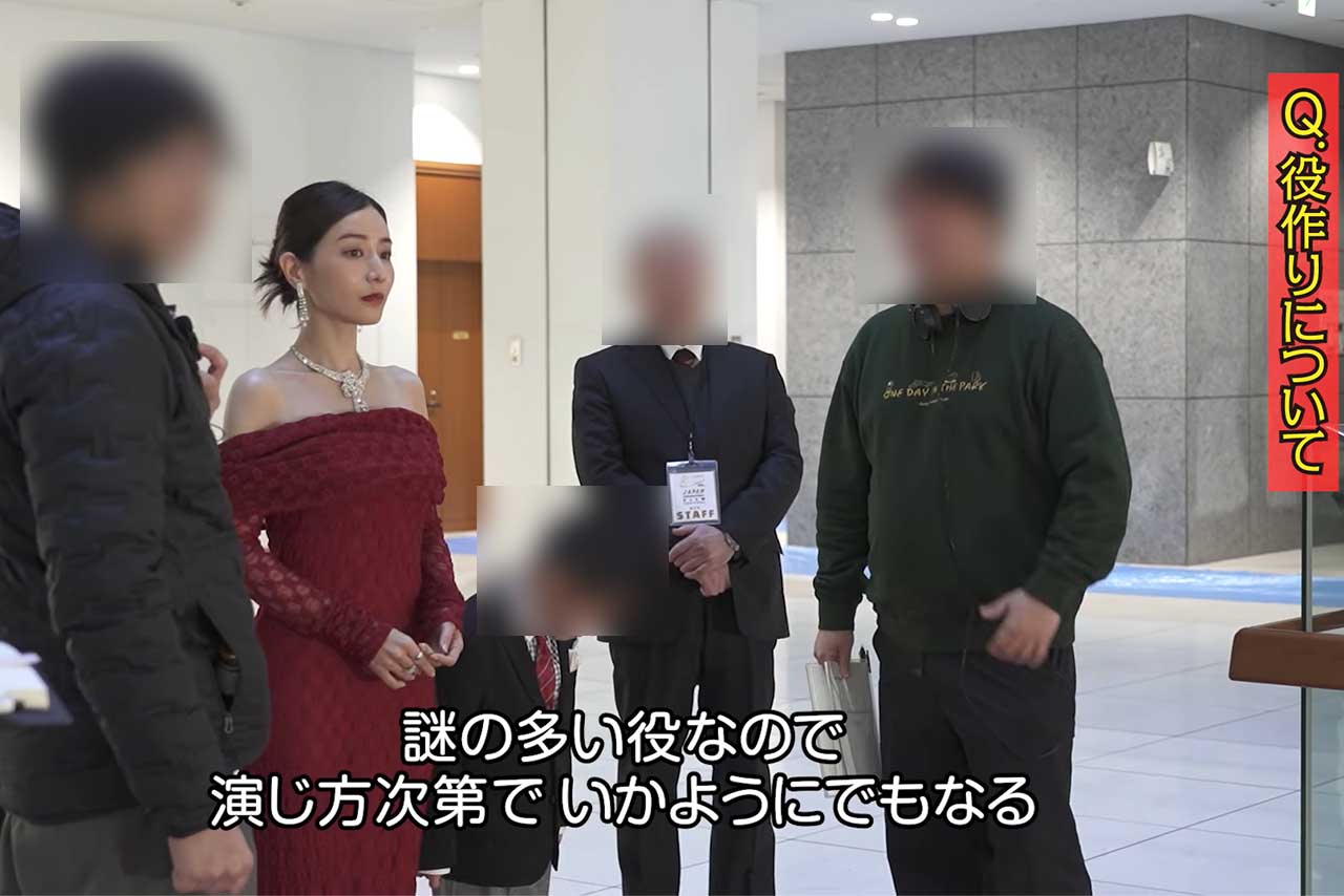 赤いドレスを身にまとい演技に挑む田中みな実（映画『5秒で完全犯罪を生成する方法』公式HPより）