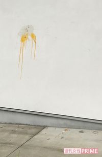 大家さん宅に投げつけられた生卵の跡