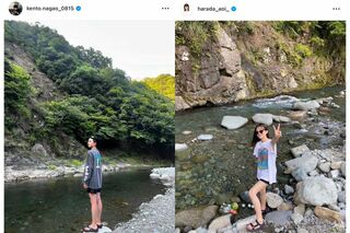 長尾謙杜と原田葵の“川”投稿比較、似ている場所に見える（それぞれ本人インスタグラムより）