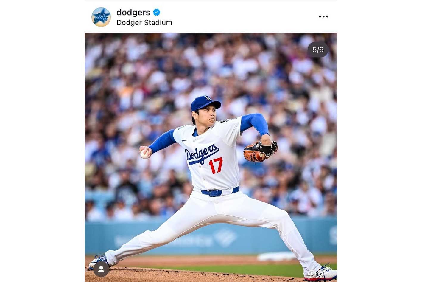 663日ぶりにマウンドに立った大谷翔平（ドジャースの球団公式インスタグラムより）