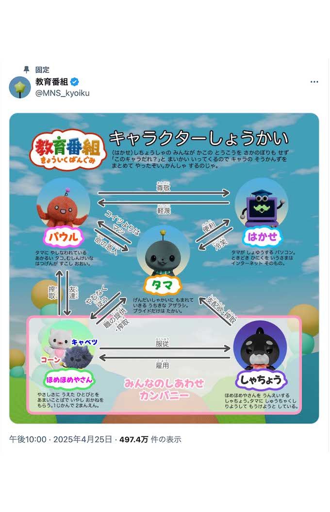 ブラックな内容でバズりまくりの『教育番組』（公式Xより）